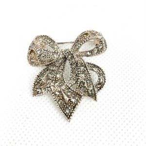 Vintage, Silvertone Bow with Rhinestones, Fashion Brooch with safety closure